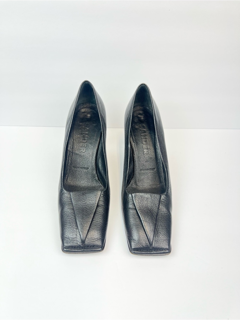 Jil Sander Black Leather Square-Toe Mid Block Heels US 7 Euro 37.5 Made In Italy - Picture 8 of 8